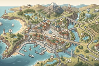 design custom map flyers, tourist maps, travel maps and event maps