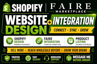 design shopify website, shopify faire marketplace integration product listing