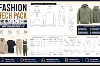 create fashion apparel clothing tech pack for manufacturing and production