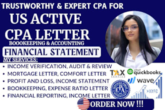 write US CPA letter income verification financial statement mortgage letter