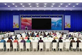 renovate 3d conference hall stage design, corporate event, interior stage render