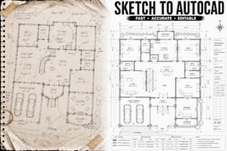redraw sketch, PDF or blueprint into autocad floor plan