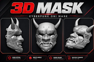 3d mask design custom cosplay mask stl file printable helmet oni anime model