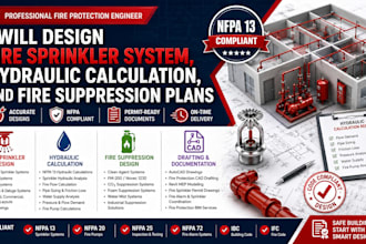 design fire sprinkler system, hydraulic calculation, and fire suppression plans
