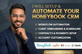 set up honeybook workflows, automations, templates, client onboarding