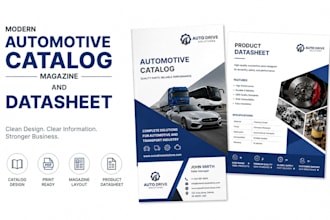 design digital PDF catalog, magazine datasheet for automotor, transport supplier