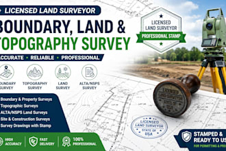 licensed land surveyor, create boundary, land and topography survey with stamp
