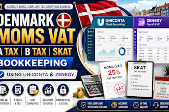 prepare denmark moms vat a tax b tax skat bookkeeping using uniconta and zenegy