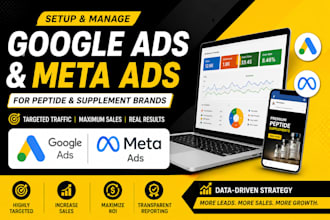 set up and manage google ads and meta ads for peptide and supplement websites