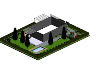 architectural landscape design, backyard garden, pool 3d exterior rendering