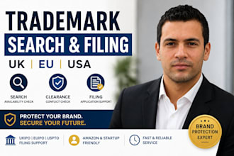 conduct trademark search and file your trademark in UK eu and USA