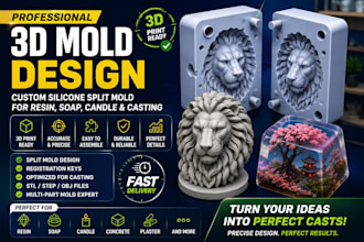 design a custom 3d printable silicone split mold for resin casting