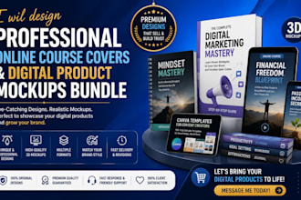 design professional online course covers and digital product mockups bundle
