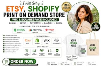 setup etsy shopify print on demand store wix squarespace printify printful tpop