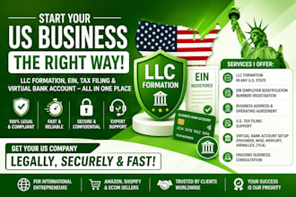 do US llc formation ein tax filling and bank account setup
