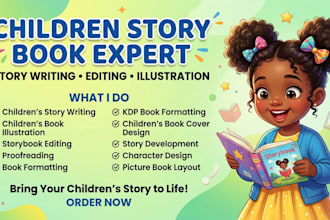 be children story book writer, do book editing, format kids book illustration