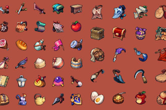 create pixel art UI, icons, hud and game assets