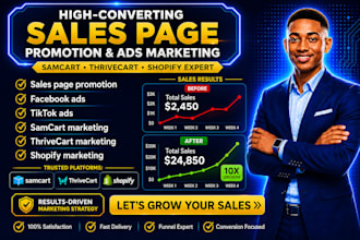 samcart,thrivecart shopify tiktok,facebook ads sales page promotion marketing