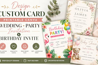 design printable custom canva wedding invitation and birthday card invite