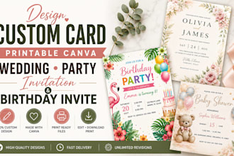 design printable custom canva wedding invitation and birthday card invite