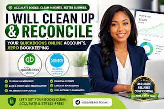 clean up and reconcile your quick books online accounts, xero bookkeeping