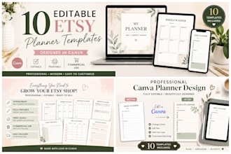 design 10 editable etsy digital planner templates in canva