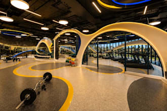 do 3d gym interior design sport facility fitness pilate yoga studio boxing club