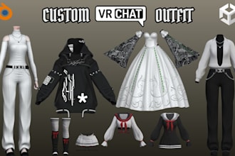 create vrchat assets, outfits, 3d clothing, accessories, vrchat props, weapons
