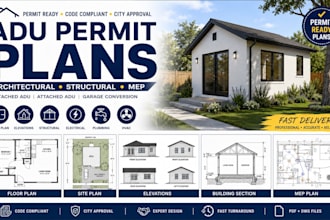 design adu permit plans with architectural and structural and mep drawings