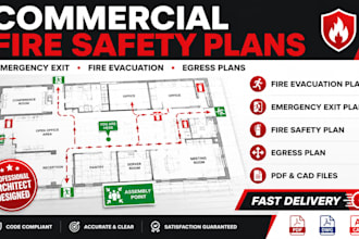 design commercial fire evacuation, emergency exit, fire safety and egress plans