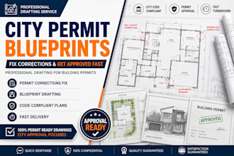 fix permit corrections and draft blueprints for city building permit