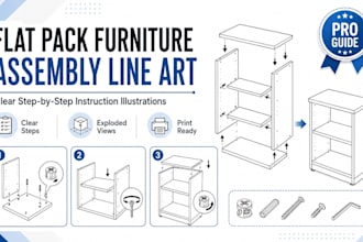create flat pack furniture assembly line art with clear steps