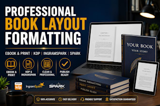 do professional ebook and print book layout formatting for KDP ingram, spark