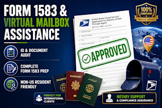 assist with usps form 1583 notarization and virtual mailbox verification
