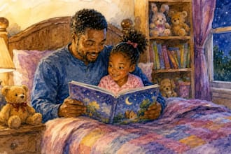 draw black childrens book illustrations with expressive characters