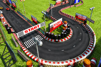 design a professional 3d go kart track and motorsport facility