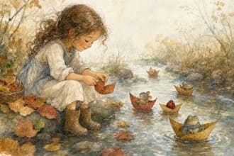 illustrate whimsical watercolor childrens story book illustration