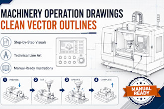 create machinery operation drawings and clean vector outlines
