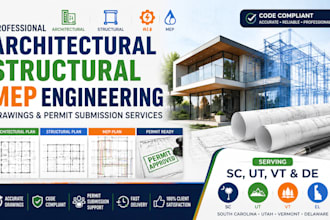 architectural, structural plan mep engineering city permit in sc, ut, vt and de