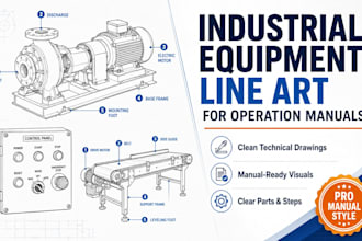 draw industrial equipment line art for operation manuals