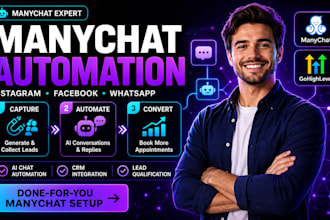 setup manychat automation, manychat chatbot for facebook, whatsapp, instagram