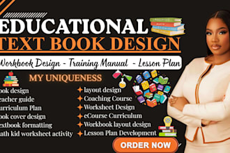 design educational textbook, workbook design, curriculum booklet, lesson plan