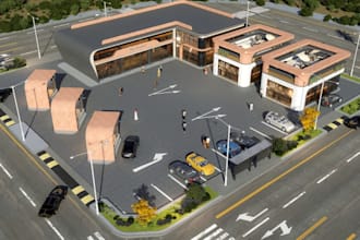 sketchup supermarket exterior model,3d drive thru restaurant render,retail store