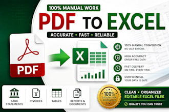 manually convert PDF to excel, bank statements, invoices and tables