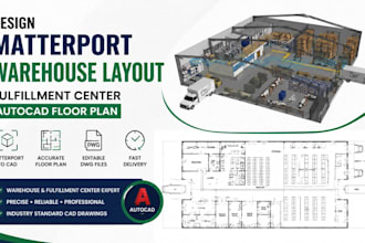 design matterport warehouse layout, fulfillment center autocad floor plan