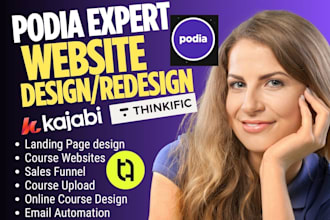 design podia website online course teachable thinkific website kajabi website