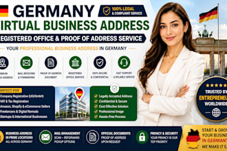 provide germany virtual business address proof of address registered office