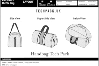 design handbag backpack tote duffle wallet and luggage tech pack for production