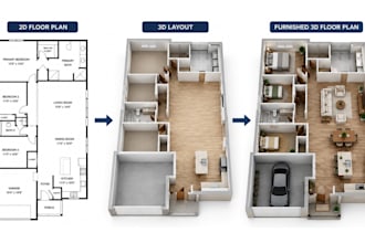 convert 2d plan to 3d render floor plan in 8 hrs