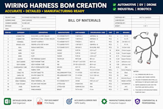 create a professional wiring harness manufacturing bom